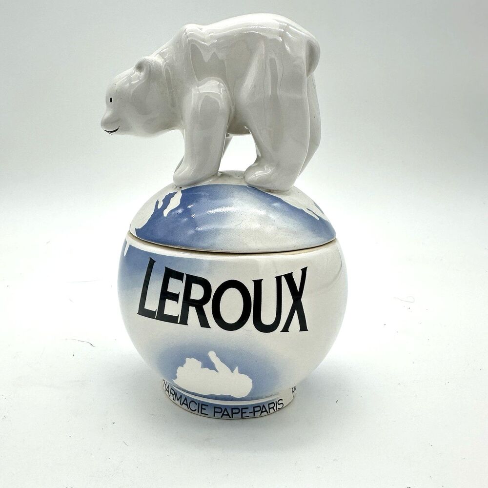 Art Deco Leroux Polar Bear Globe Pharmacy Display Jar France 1930s 6.5x4
